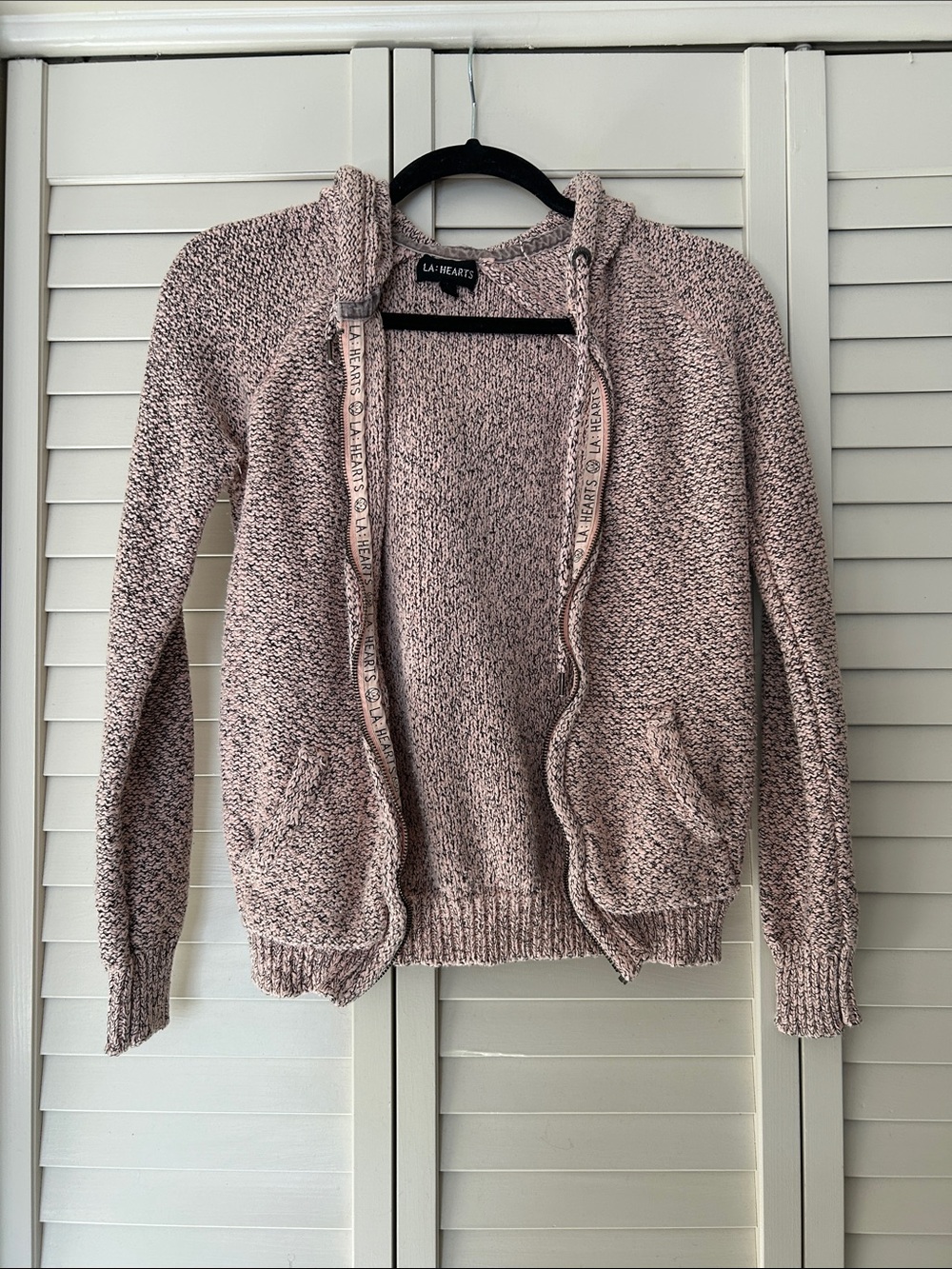 LA Hearts Pink Hooded Knit Zip Up Jacket Small